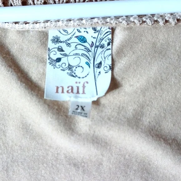 Naif Womans Crochet Lined Tan Top  2XL - Picture 4 of 9